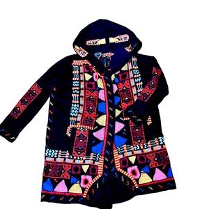 Johnny Was BIYA duster wrap Jacket coat kimono Embroidered Aztec tribal XL MULTI